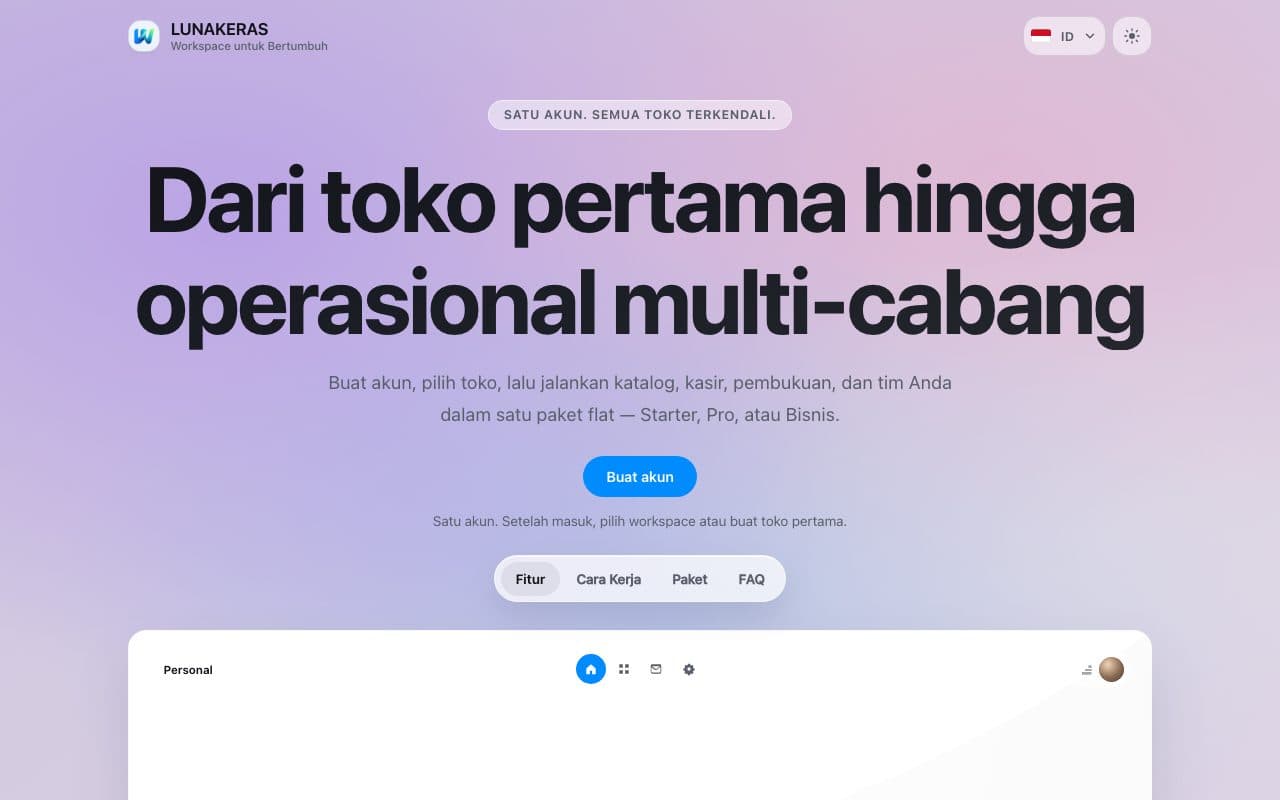Preview proyek LUNAKERAS Workspace